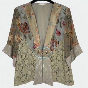 Spencer Alexis Kimono Jacket Top Womens Large Floral Silk Lace Vintage Romantic